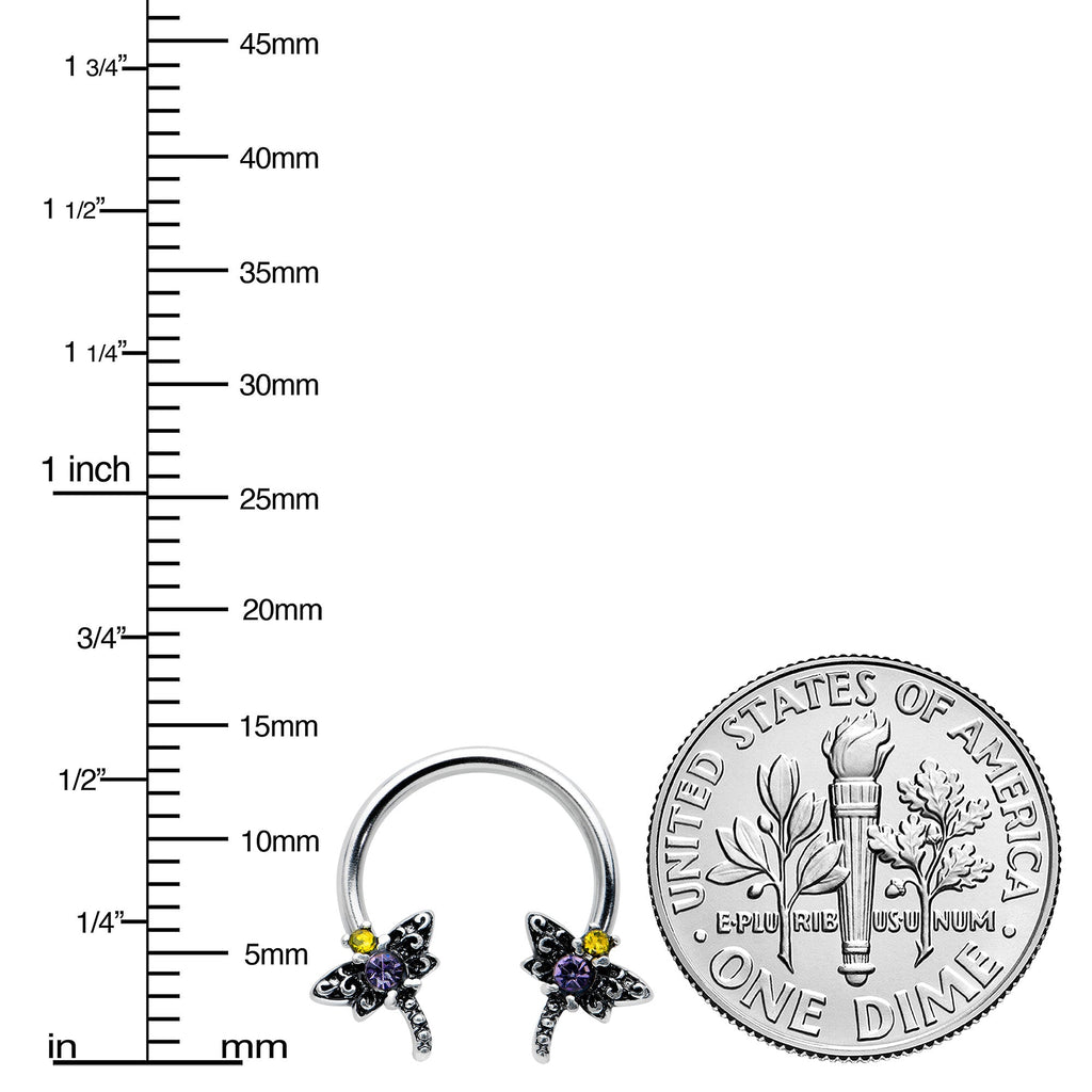 BodyCandy 16G 3/8 Purple Yellow Gem Dragonfly Horseshoe Circular Barbell — lifestyle context