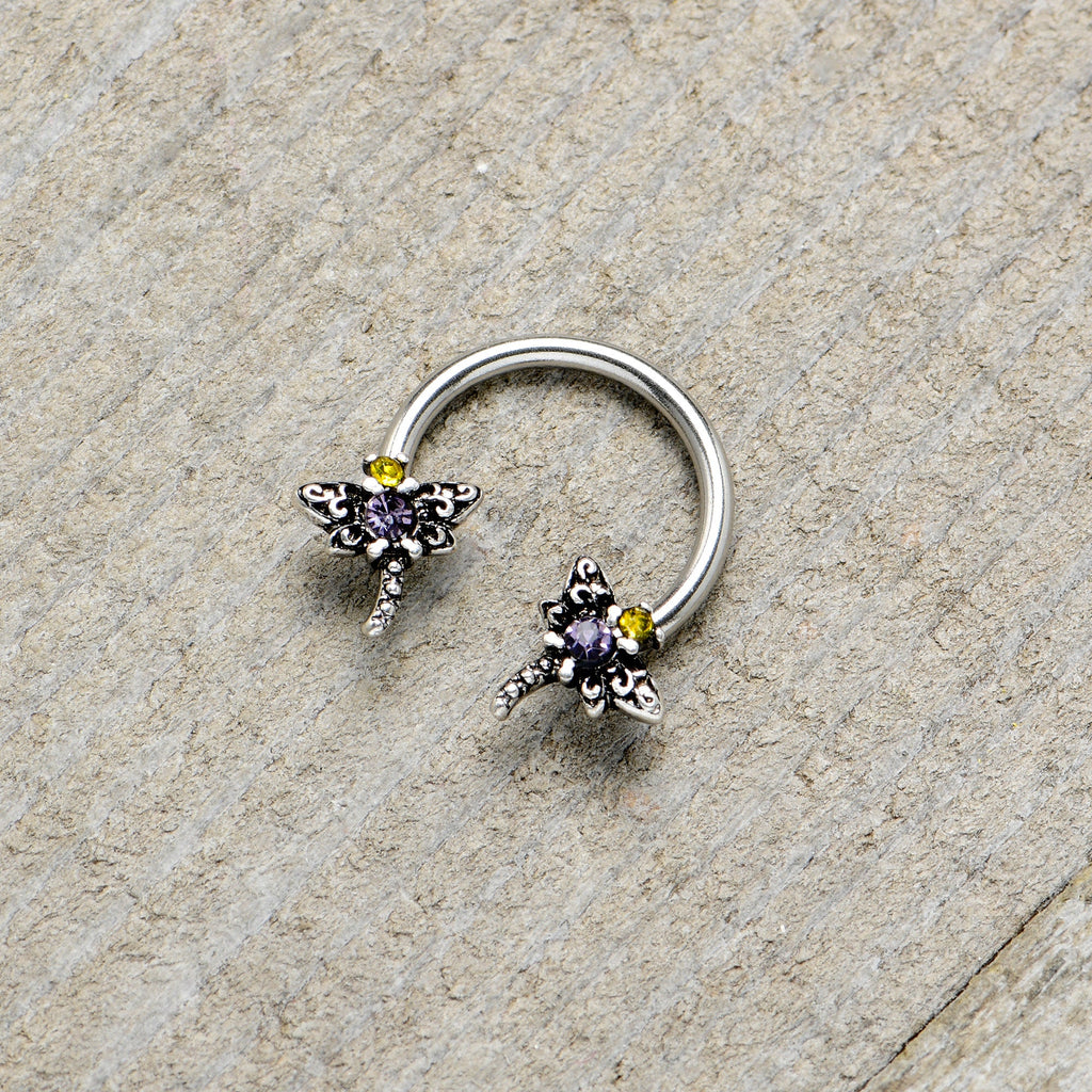 BodyCandy 16G 3/8 Purple Yellow Gem Dragonfly Horseshoe Circular Barbell — alternative angle