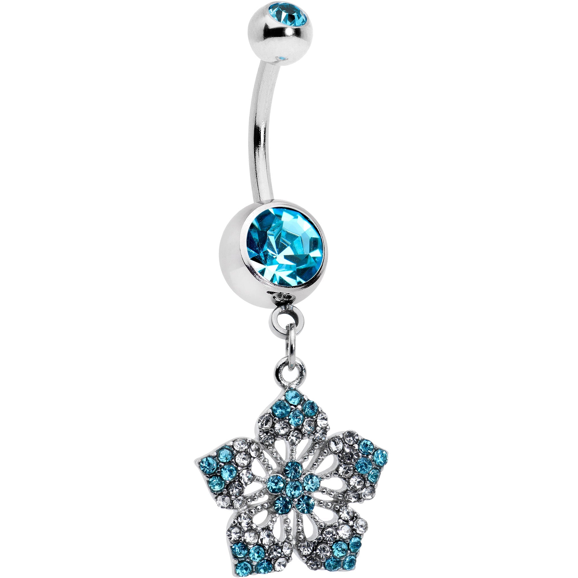 BodyCandy Blue Gem Twin Flower Dangle Belly Ring — main product shot