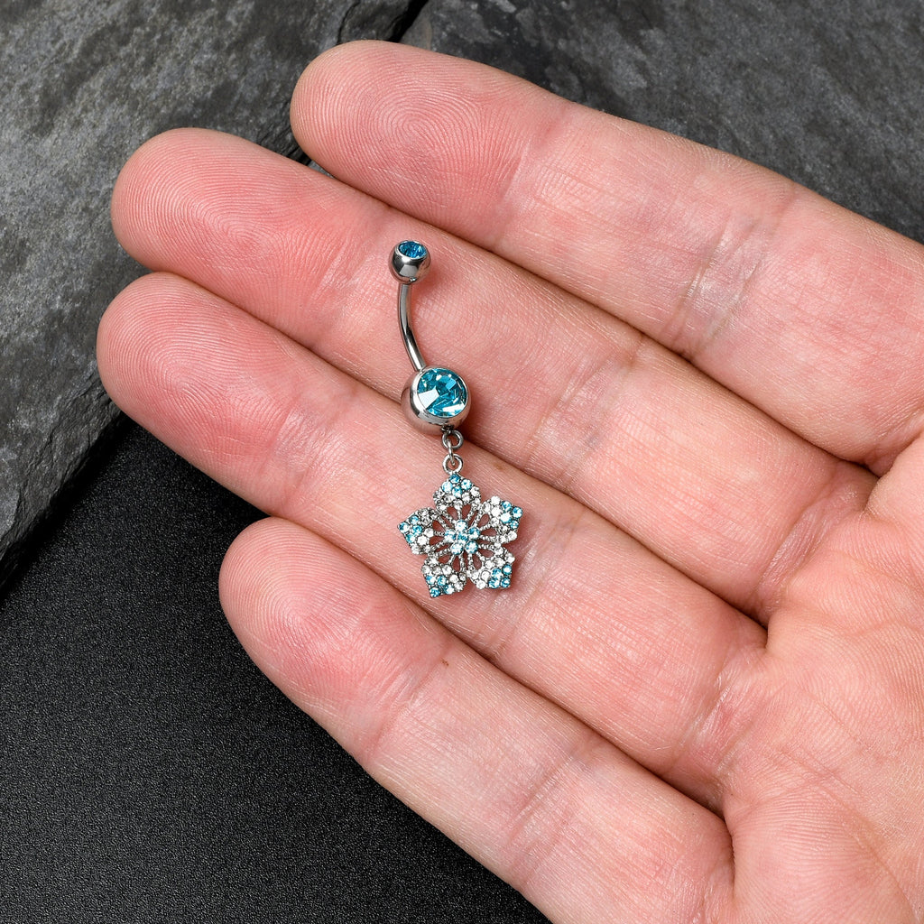 BodyCandy Blue Gem Twin Flower Dangle Belly Ring — back view