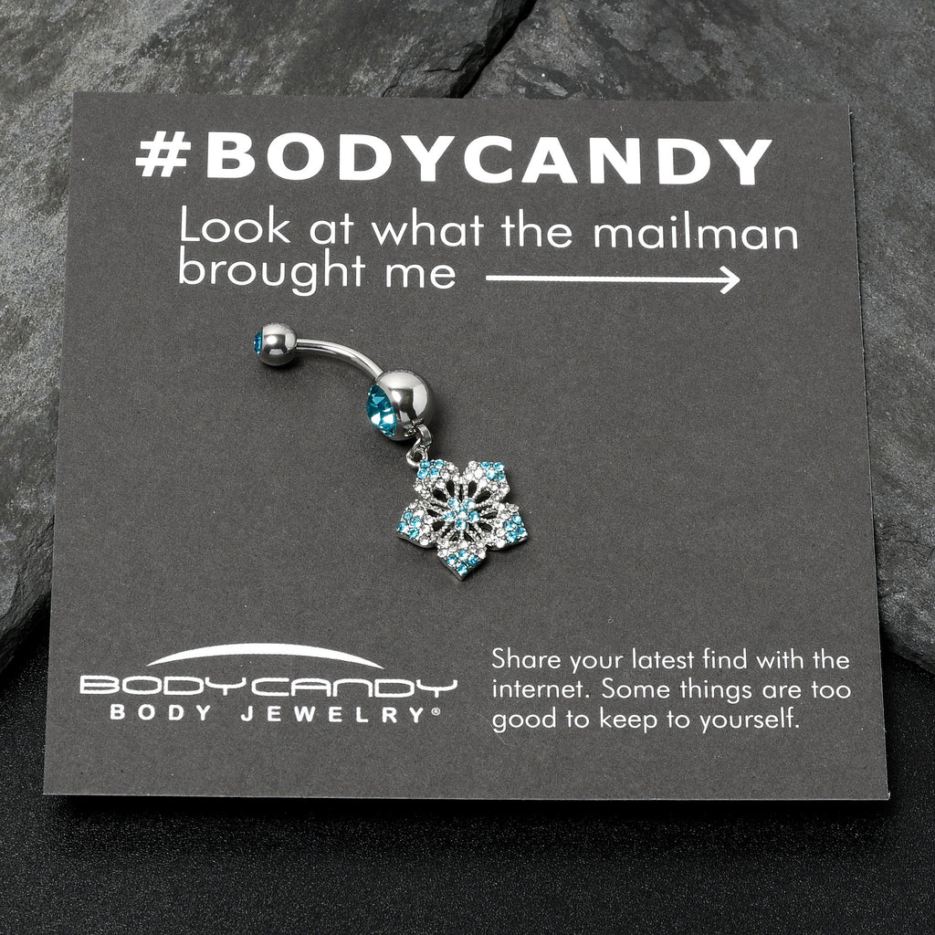 BodyCandy Blue Gem Twin Flower Dangle Belly Ring — alternative angle