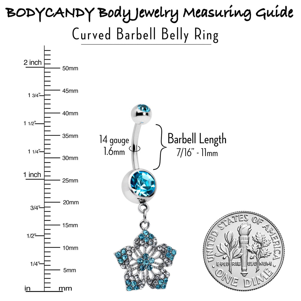 BodyCandy Blue Gem Twin Flower Dangle Belly Ring — in-use photo