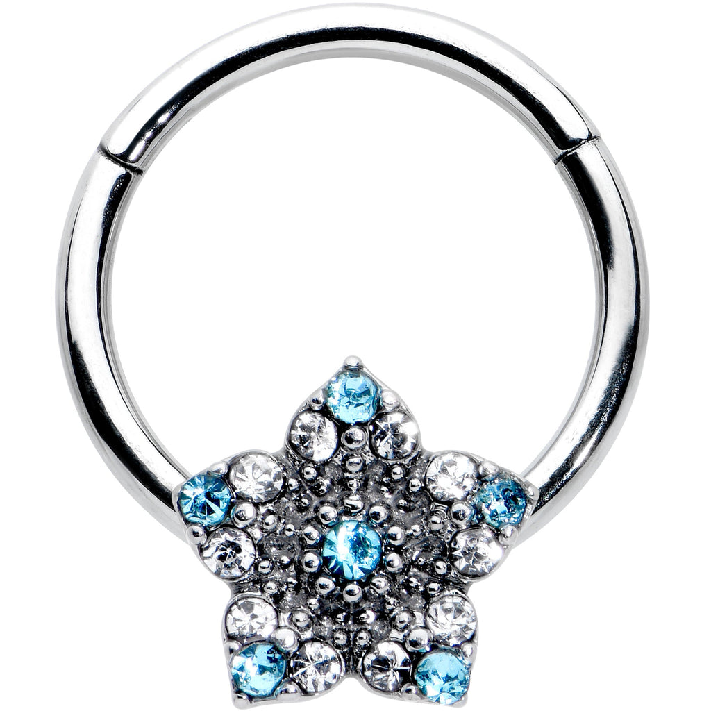 BodyCandy 16G 3/8 Blue Clear Gem Opulent Flower Hinged Segment Ring — main product shot