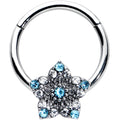 BodyCandy 16G 3/8 Blue Clear Gem Opulent Flower Hinged Segment Ring — main product shot