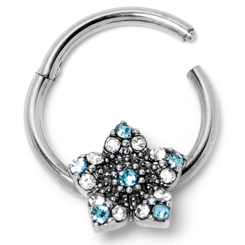BodyCandy 16G 3/8 Blue Clear Gem Opulent Flower Hinged Segment Ring — back view
