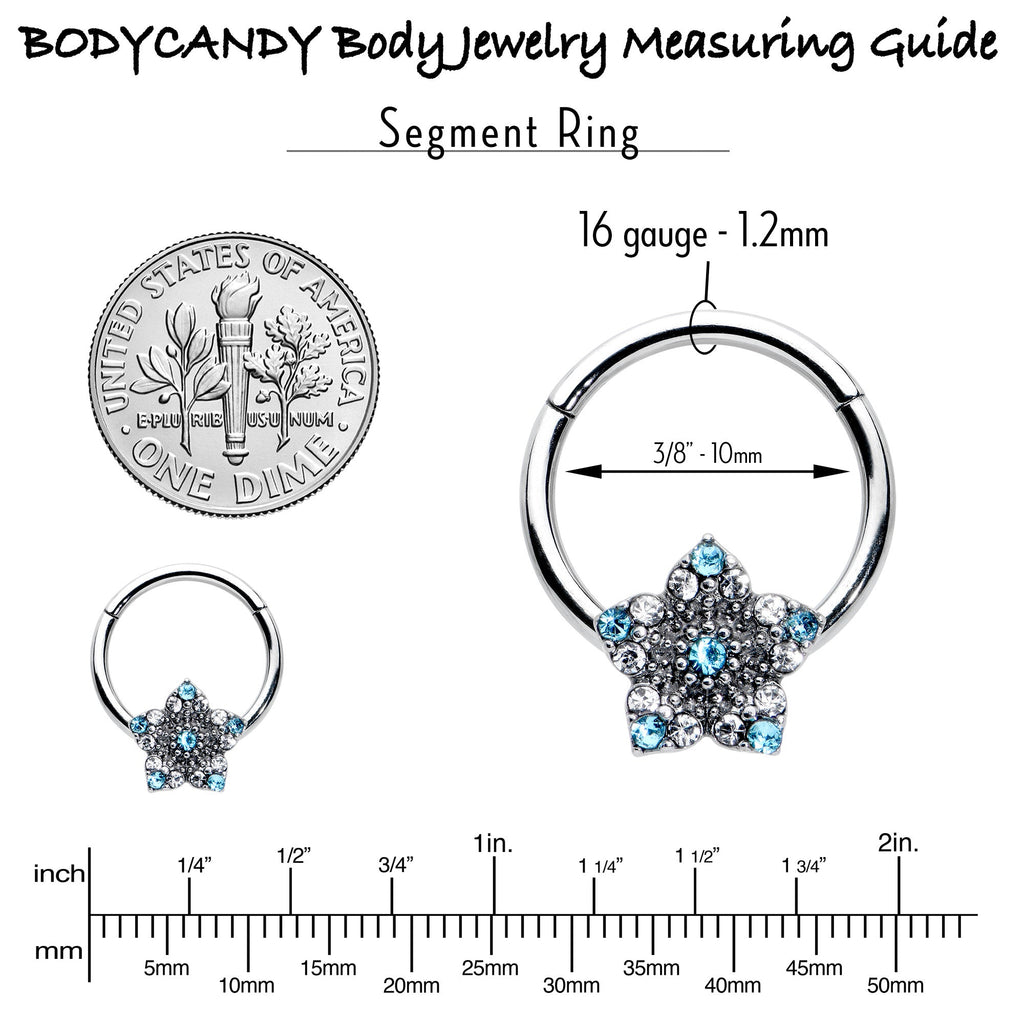 BodyCandy 16G 3/8 Blue Clear Gem Opulent Flower Hinged Segment Ring — alternative angle