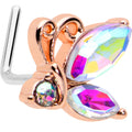 BodyCandy 20G 7mm Aurora CZ Gem Fleur de Lis Rosy Butterfly L Shape Nose Ring — main product shot
