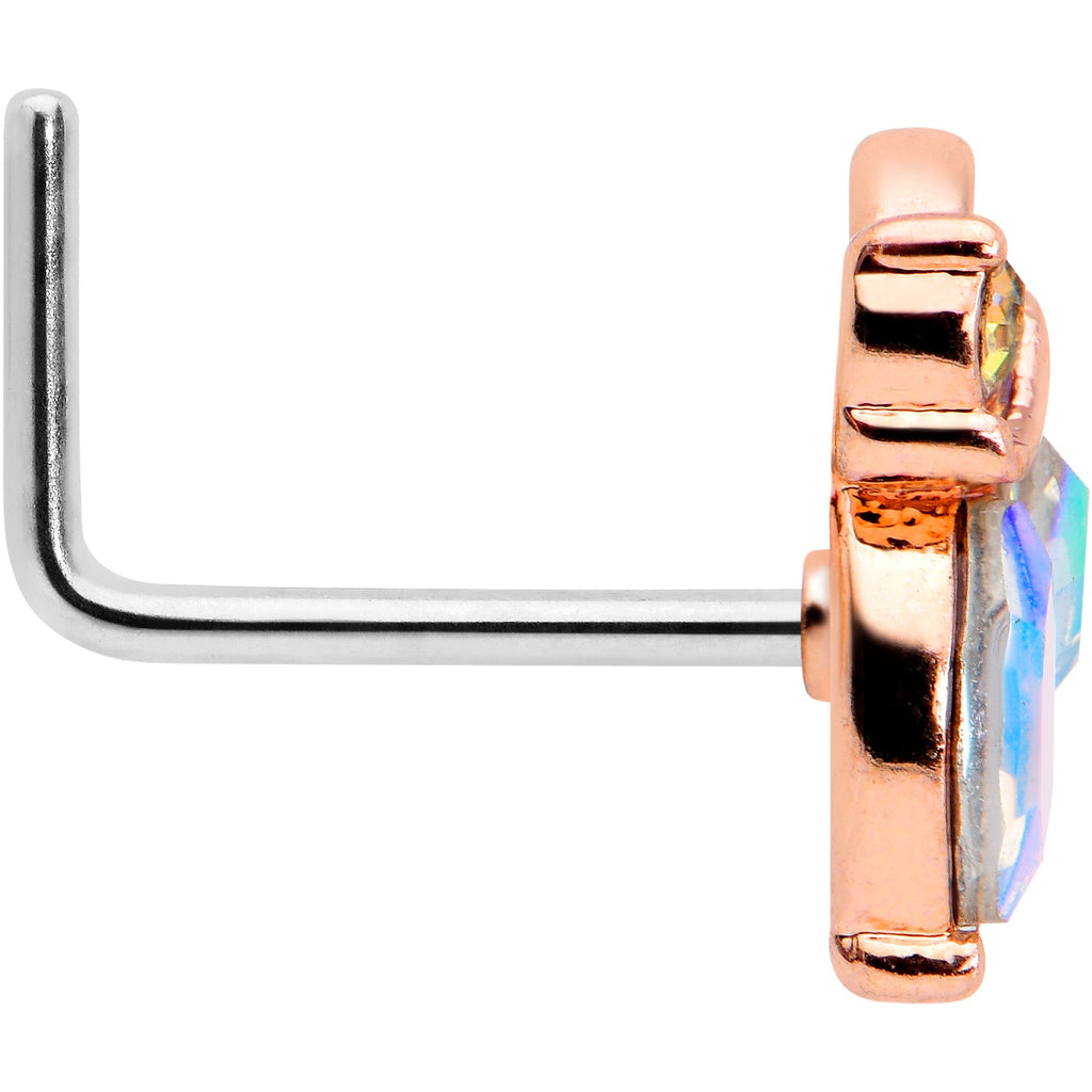 BodyCandy 20G 7mm Aurora CZ Gem Fleur de Lis Rosy Butterfly L Shape Nose Ring — lifestyle context