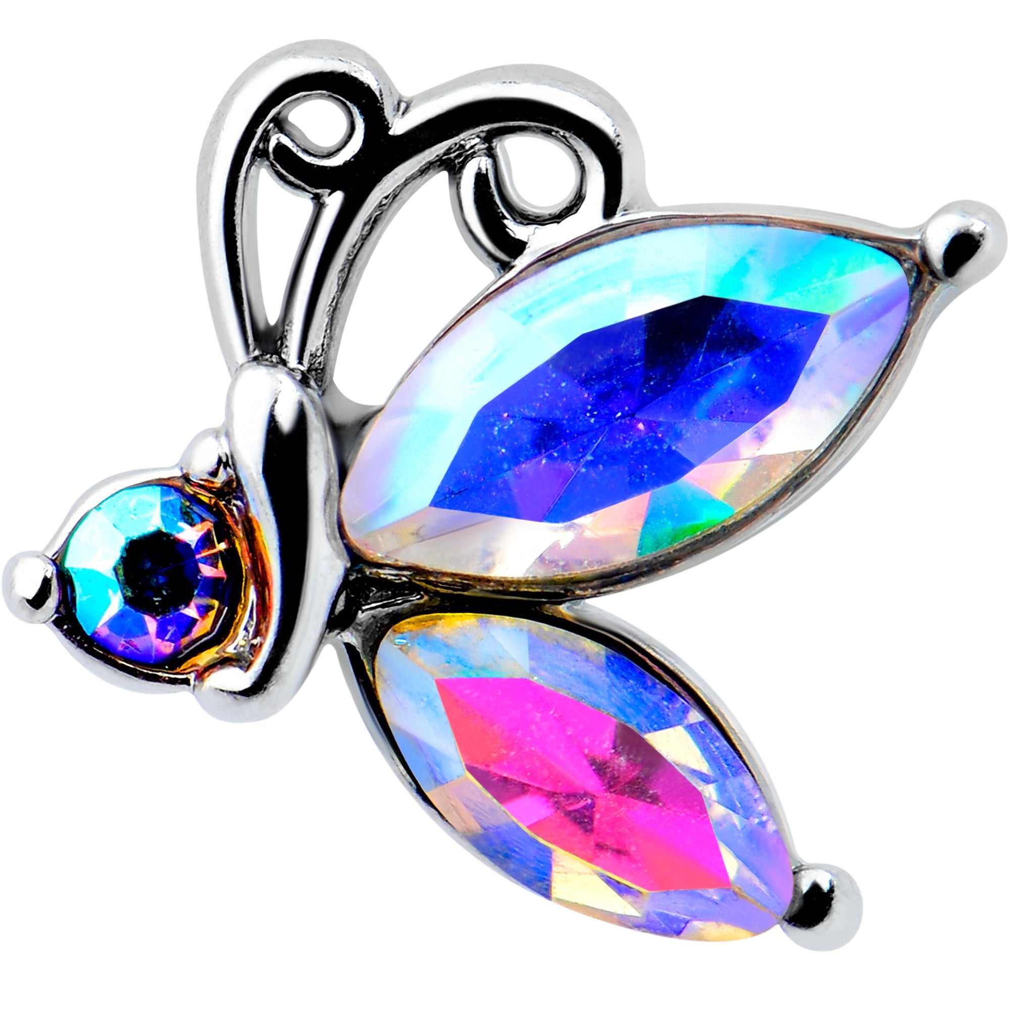 BodyCandy 20G 7mm Aurora CZ Gem Fleur de Lis Butterfly L Shape Nose Ring — detail close-up