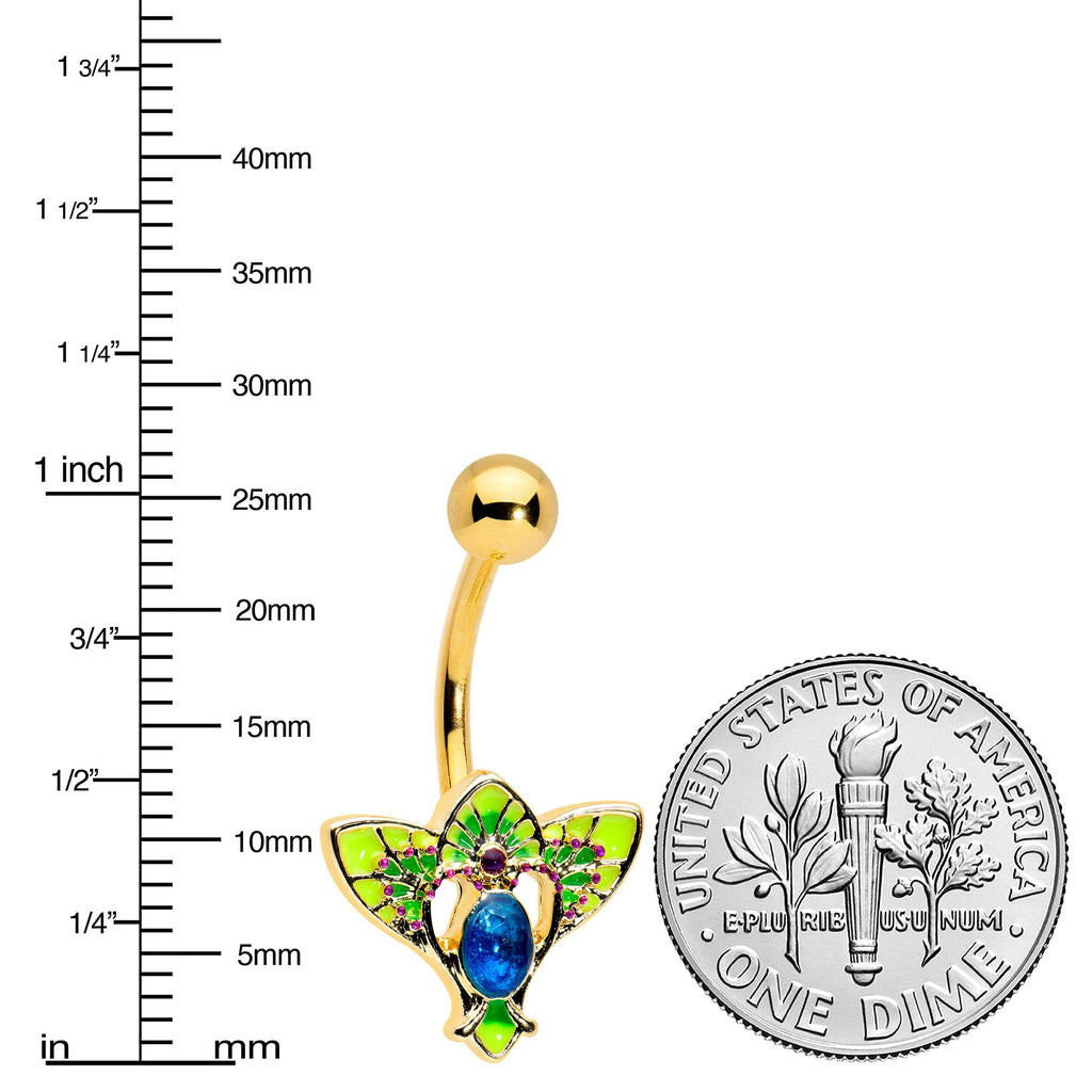 BodyCandy Blue Purple Gem Gold Tone Tropic Fan Belly Ring — lifestyle context