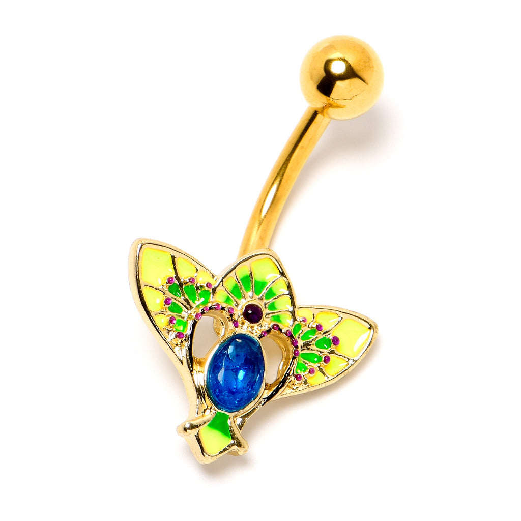 BodyCandy Blue Purple Gem Gold Tone Tropic Fan Belly Ring — side view