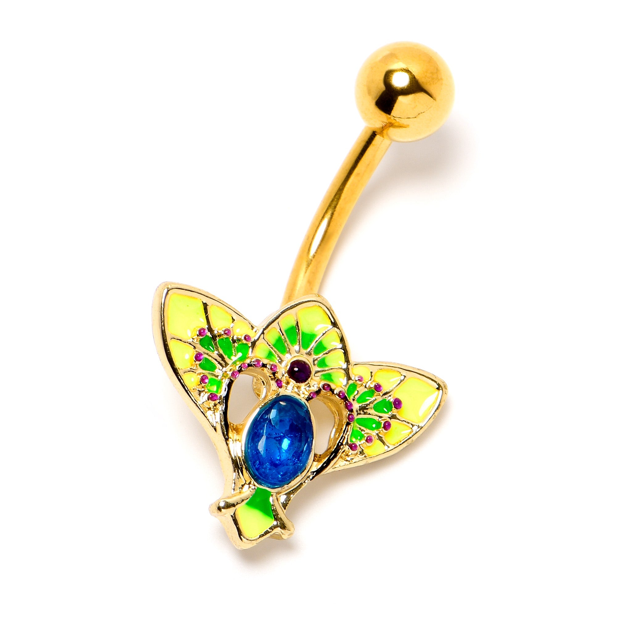 BodyCandy Blue Purple Gem Gold Tone Tropic Fan Belly Ring — side view