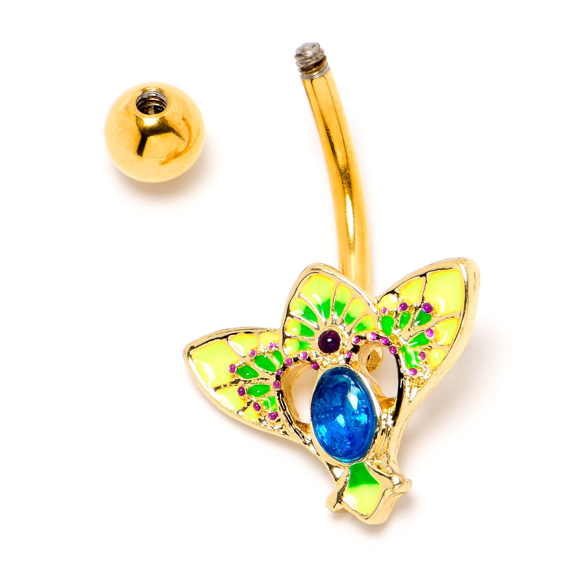 BodyCandy Blue Purple Gem Gold Tone Tropic Fan Belly Ring — back view