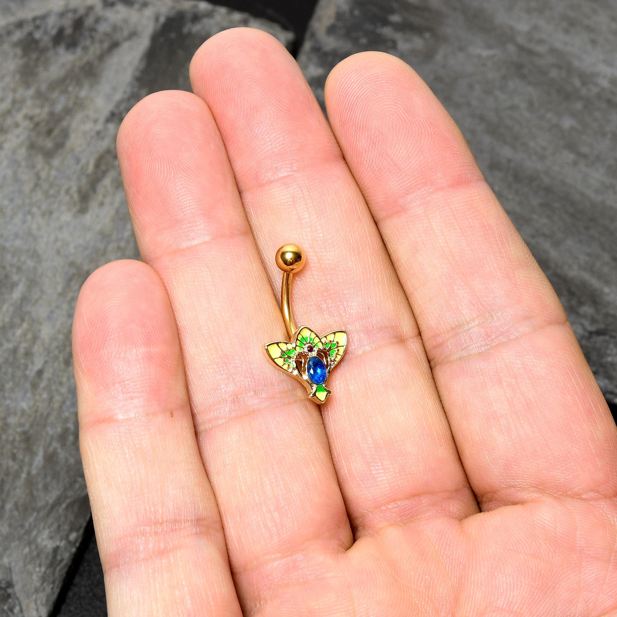 BodyCandy Blue Purple Gem Gold Tone Tropic Fan Belly Ring — alternative angle