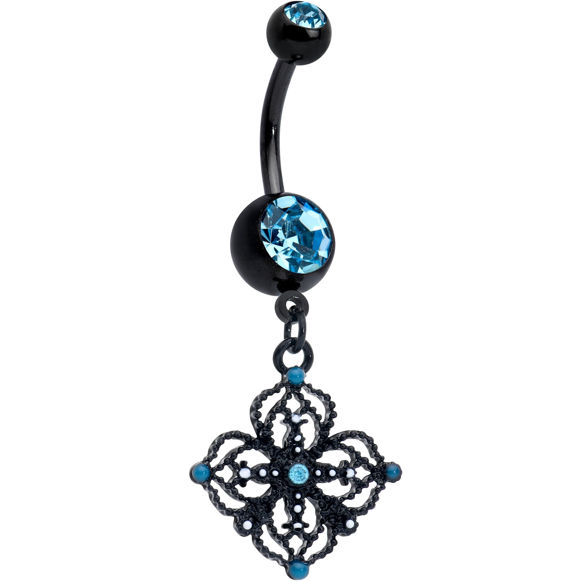 BodyCandy Blue Gem Black Lacy Rhombus Dangle Belly Ring — main product shot