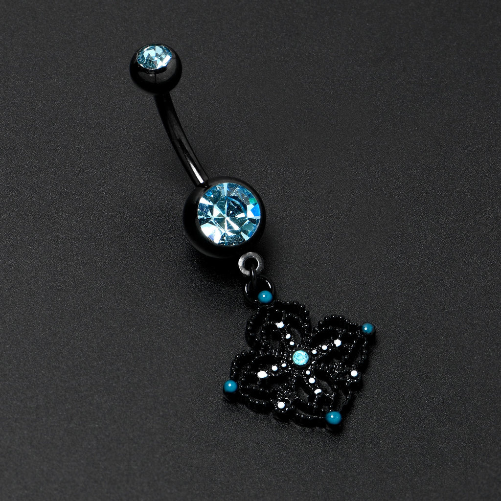 BodyCandy Blue Gem Black Lacy Rhombus Dangle Belly Ring — alternative angle