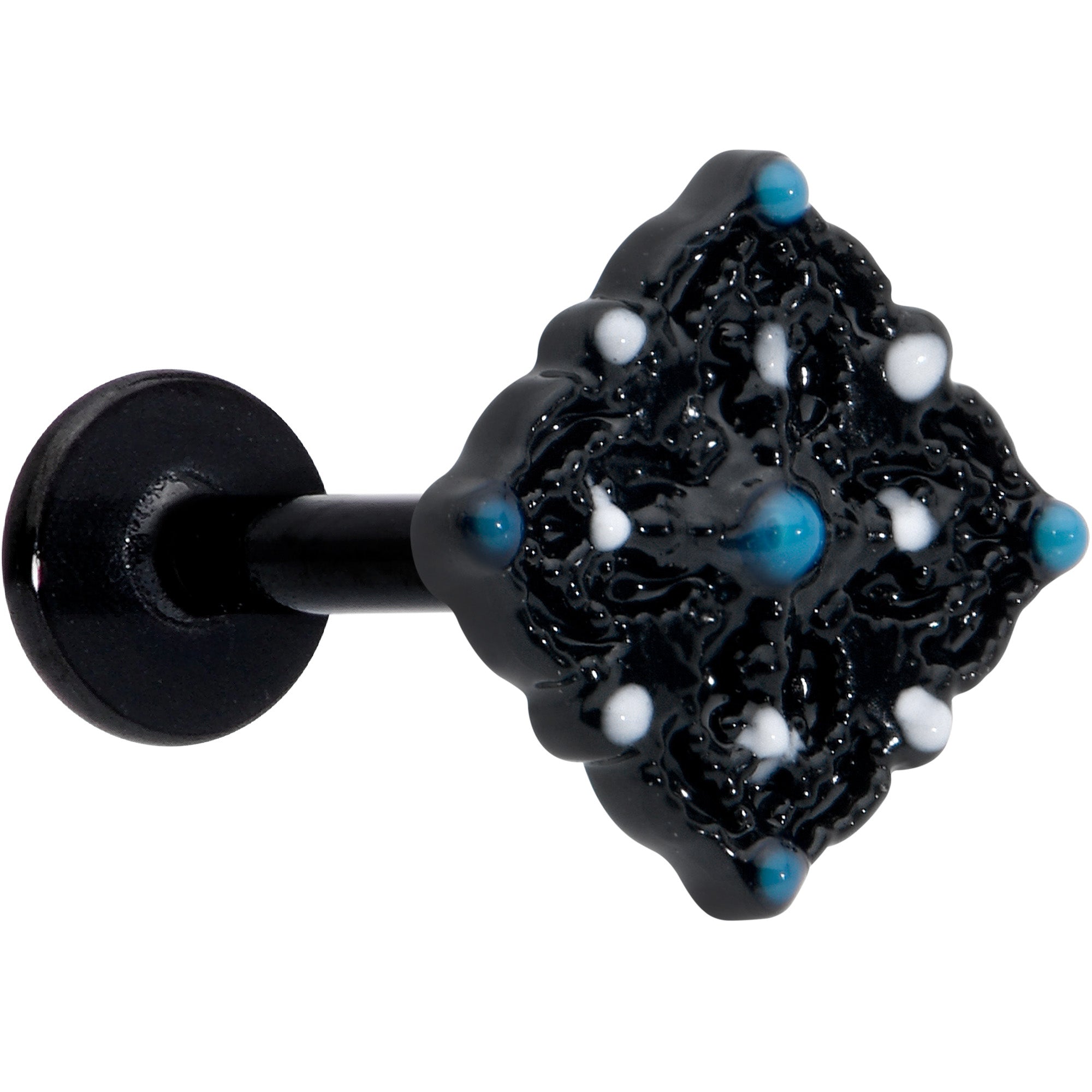 BodyCandy 16G 5/16 Black Lacy Rhombus Blue Labret Monroe Tragus — main product shot