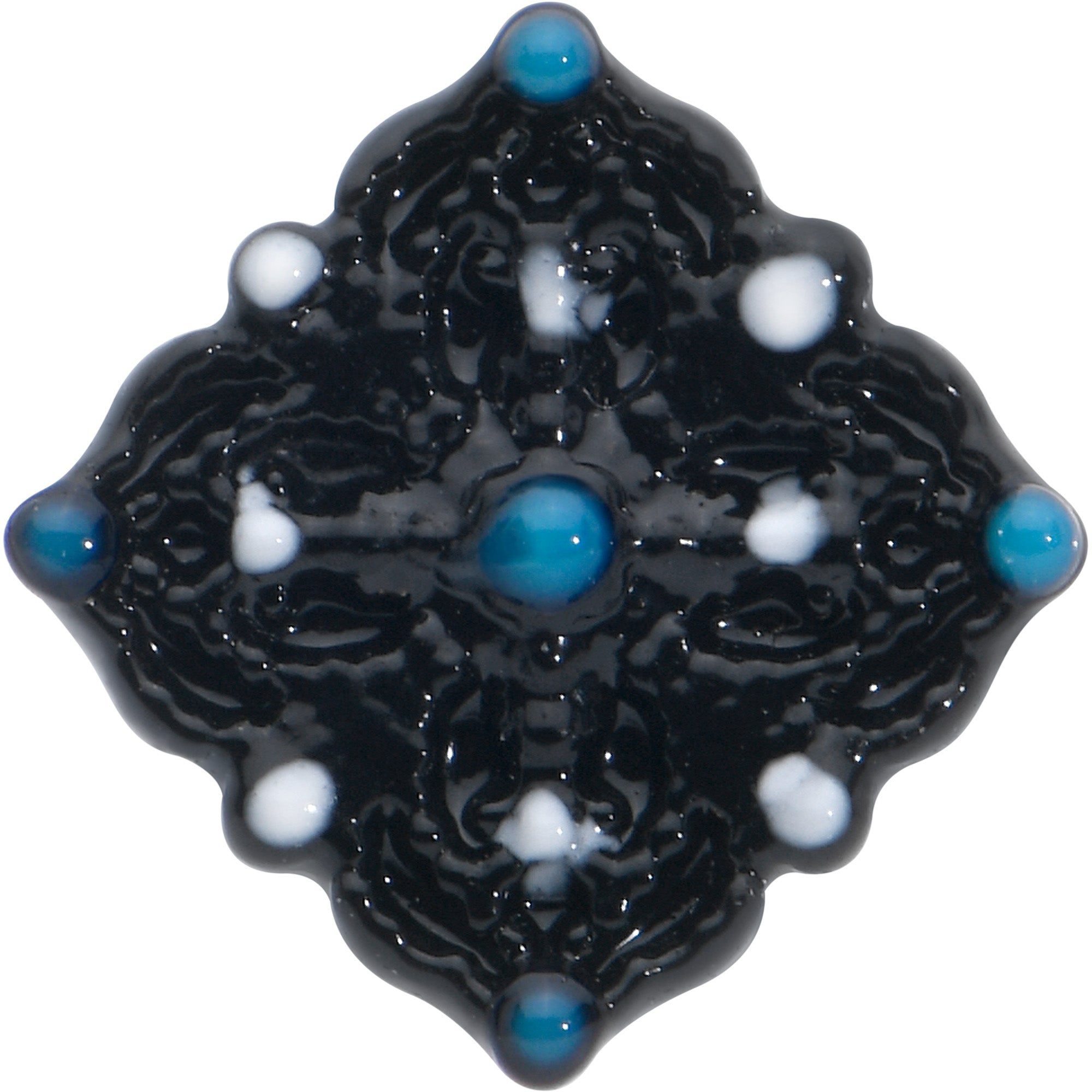 BodyCandy 16G 5/16 Black Lacy Rhombus Blue Labret Monroe Tragus — detail close-up