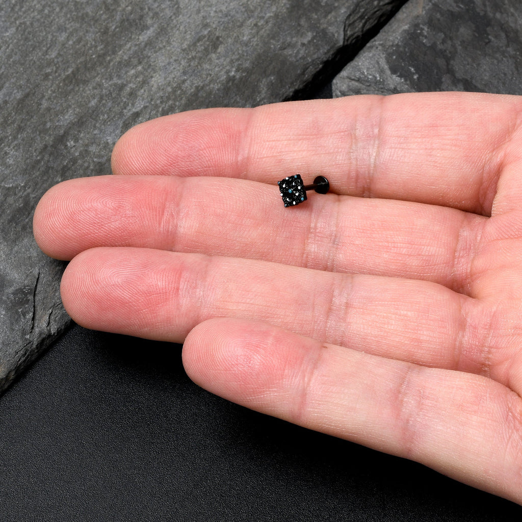 BodyCandy 16G 5/16 Black Lacy Rhombus Blue Labret Monroe Tragus — side view