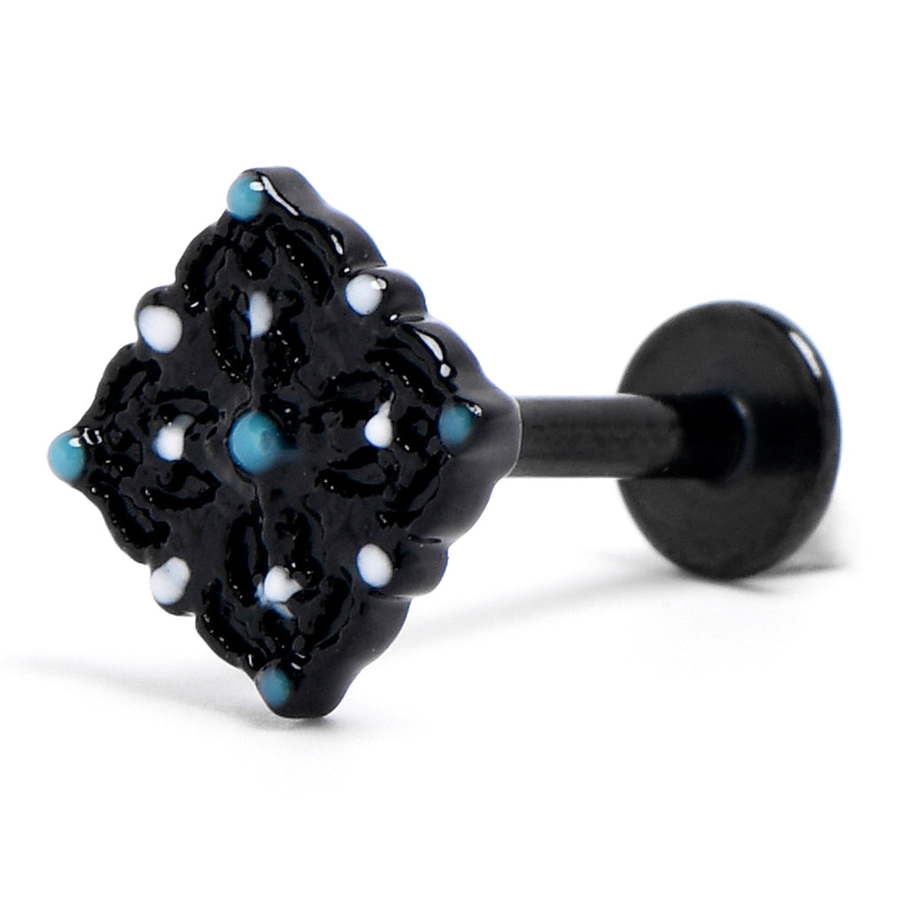 BodyCandy 16G 5/16 Black Lacy Rhombus Blue Labret Monroe Tragus — back view