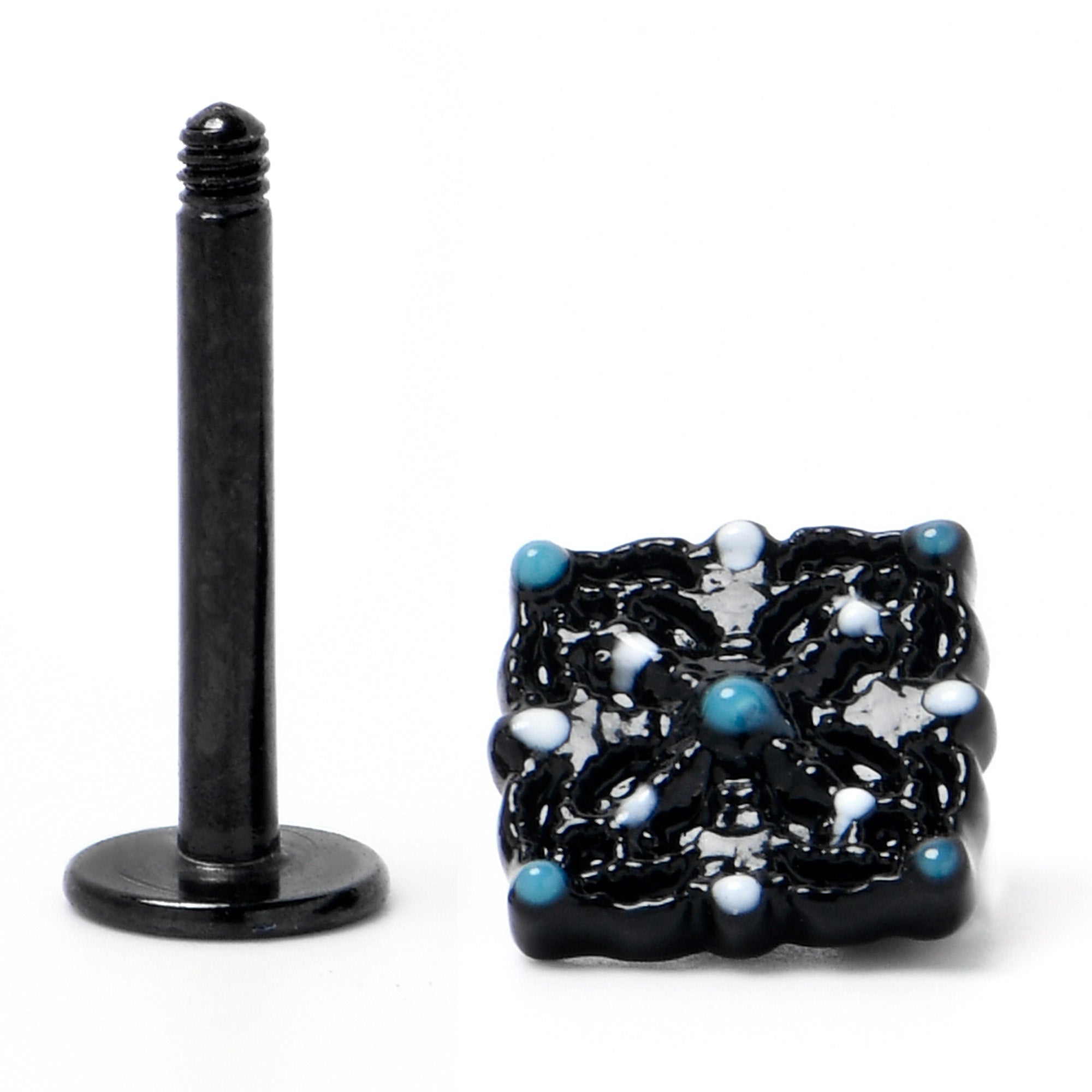 BodyCandy 16G 5/16 Black Lacy Rhombus Blue Labret Monroe Tragus — alternative angle
