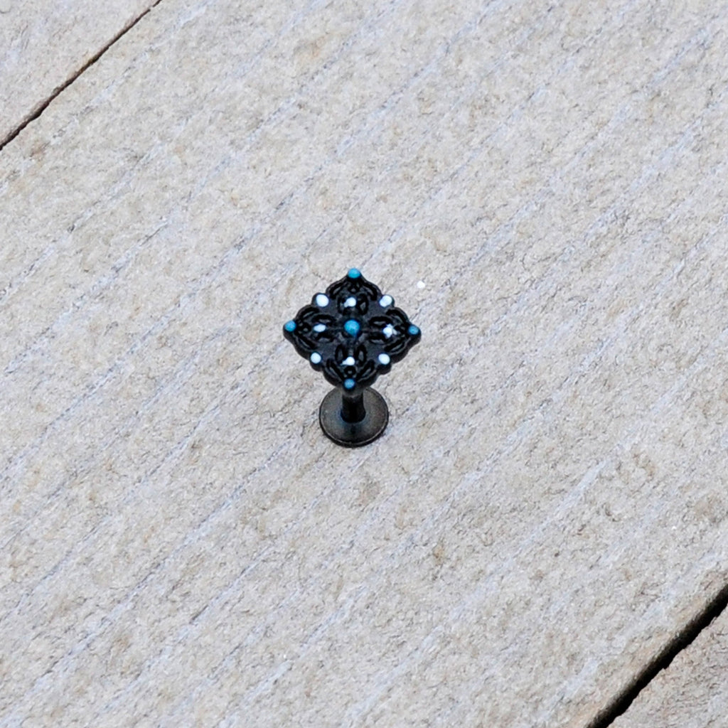 BodyCandy 16G 5/16 Black Lacy Rhombus Blue Labret Monroe Tragus — size reference