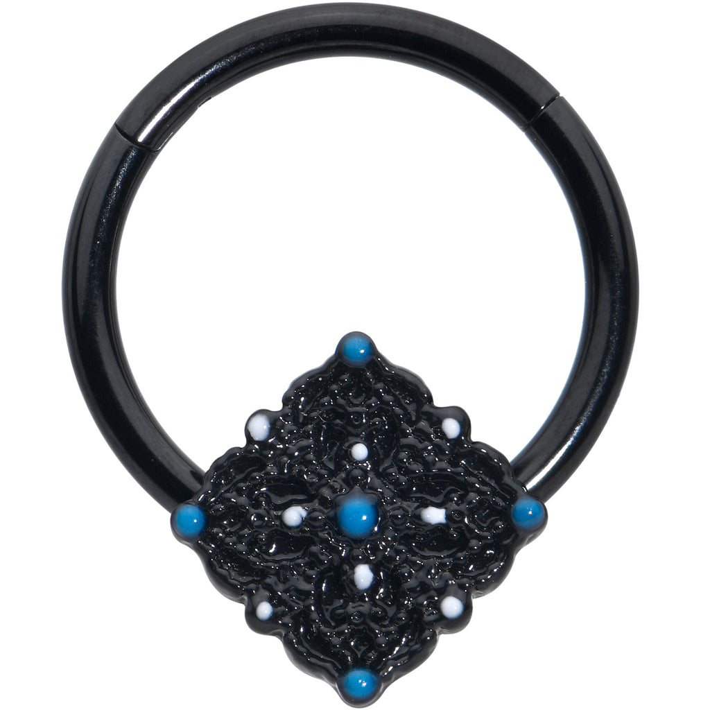 BodyCandy 16G 3/8 Black Lacy Rhombus Blue Hinged Segment Ring — main product shot