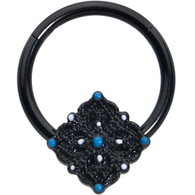 16G 3/8 Black Lacy Rhombus Blue Hinged Segment Ring