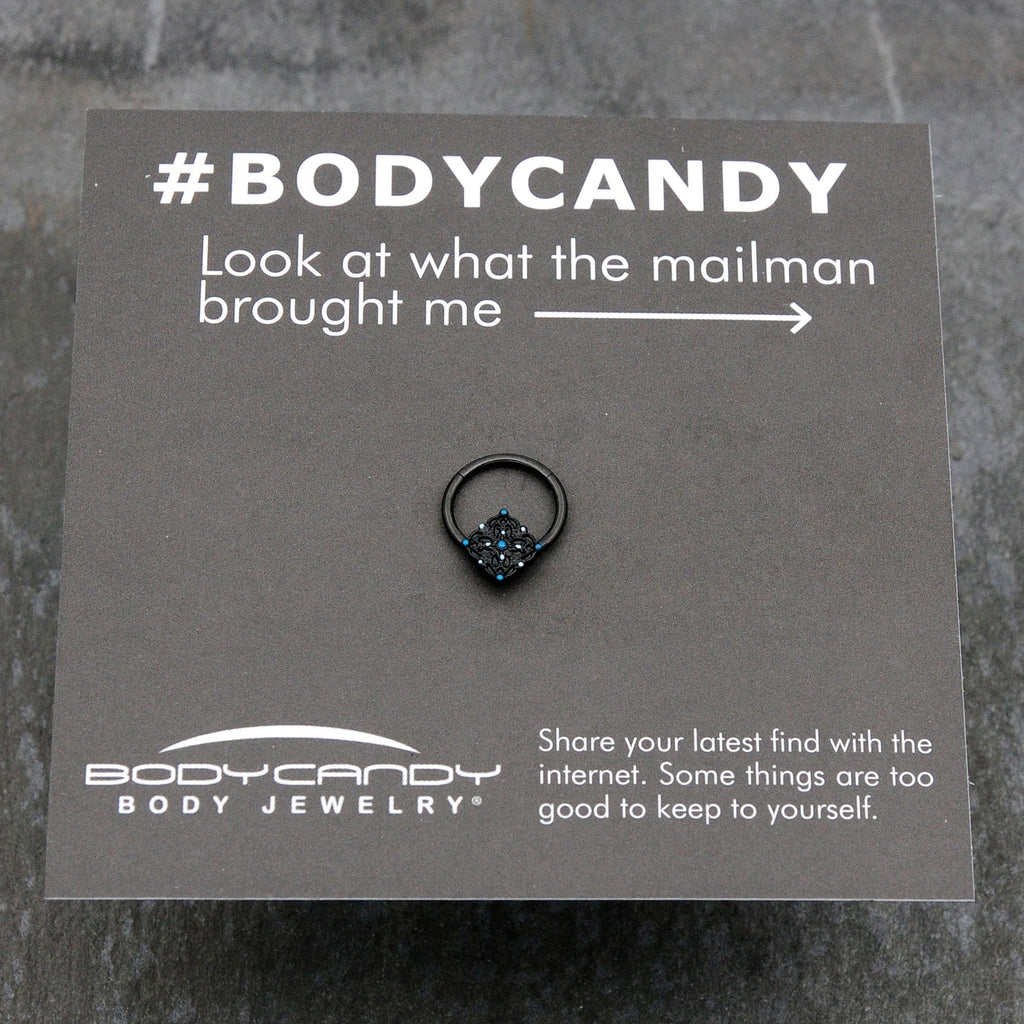 BodyCandy 16G 3/8 Black Lacy Rhombus Blue Hinged Segment Ring — size reference