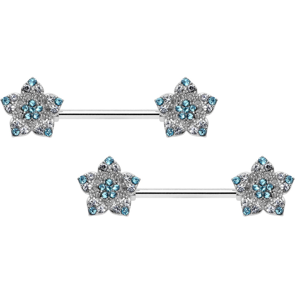 BodyCandy 14G 9/16 Blue Clear Gem Opulent Flowers Barbell Nipple Ring Set — main product shot