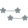 BodyCandy 14G 9/16 Blue Clear Gem Opulent Flowers Barbell Nipple Ring Set — main product shot