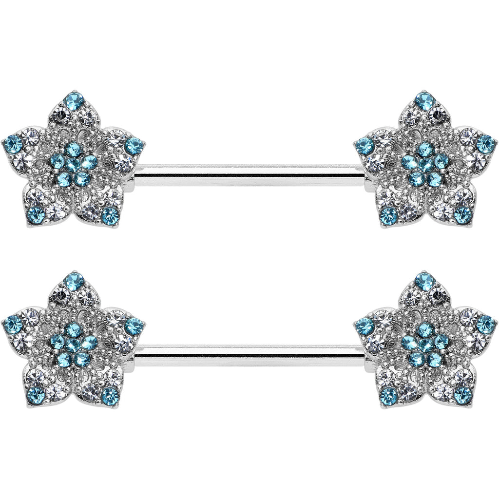 BodyCandy 14G 9/16 Blue Clear Gem Opulent Flowers Barbell Nipple Ring Set — size reference