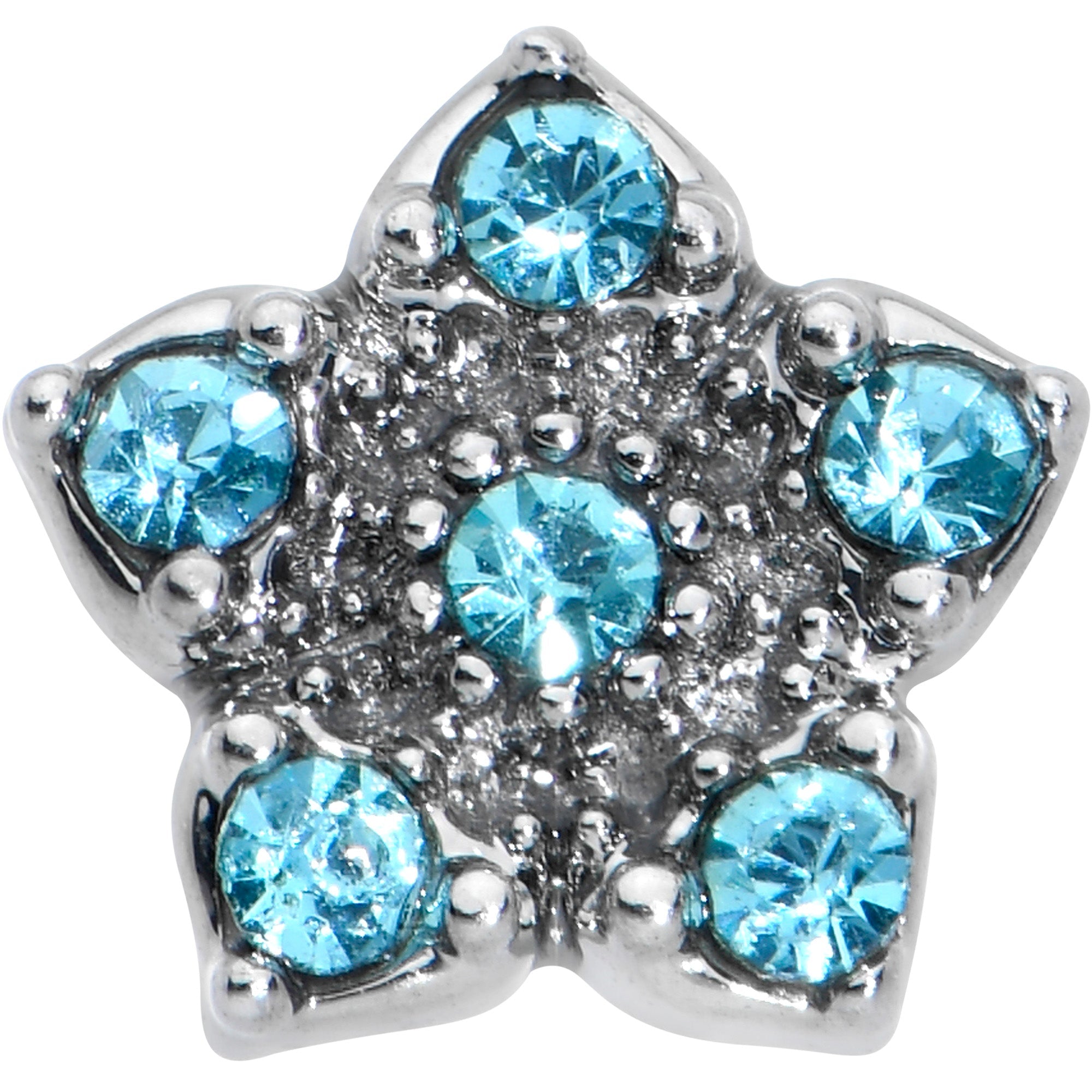 BodyCandy 20G 7mm Blue Clear Gem Star Flower L Shape Nose Ring — detail close-up