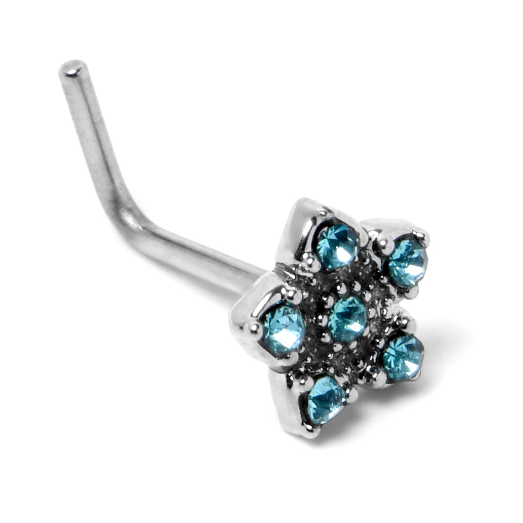 BodyCandy 20G 7mm Blue Clear Gem Star Flower L Shape Nose Ring — back view