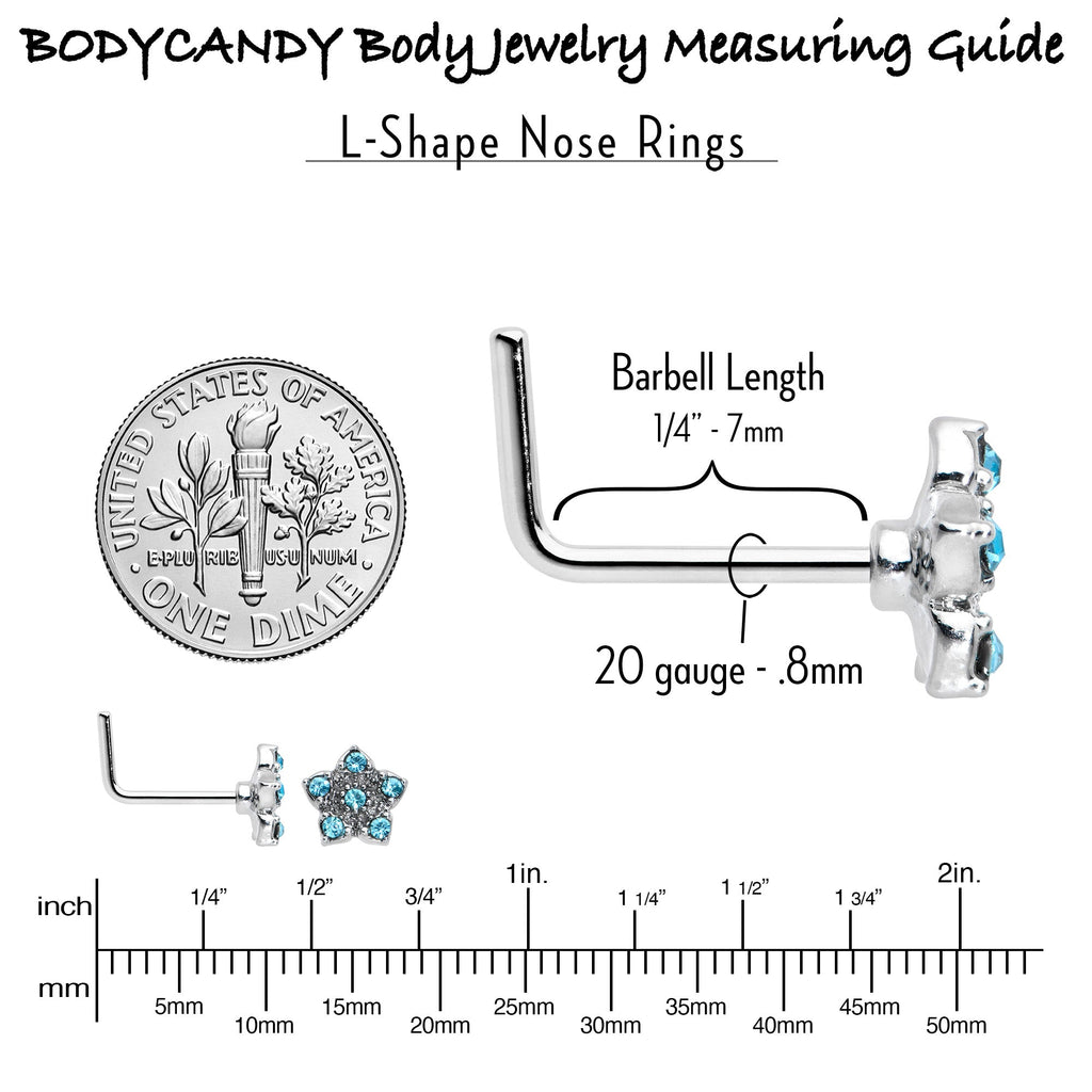 BodyCandy 20G 7mm Blue Clear Gem Star Flower L Shape Nose Ring — alternative angle