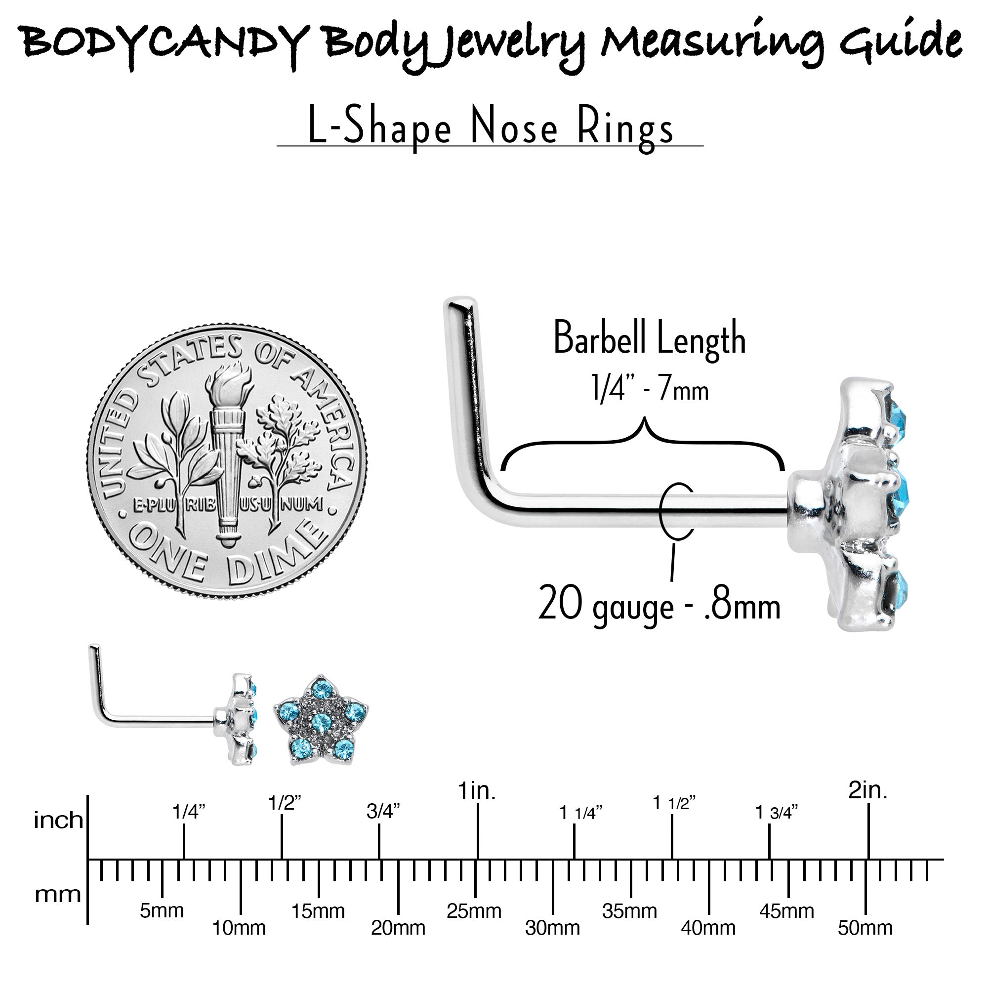 BodyCandy 20G 7mm Blue Clear Gem Star Flower L Shape Nose Ring — alternative angle