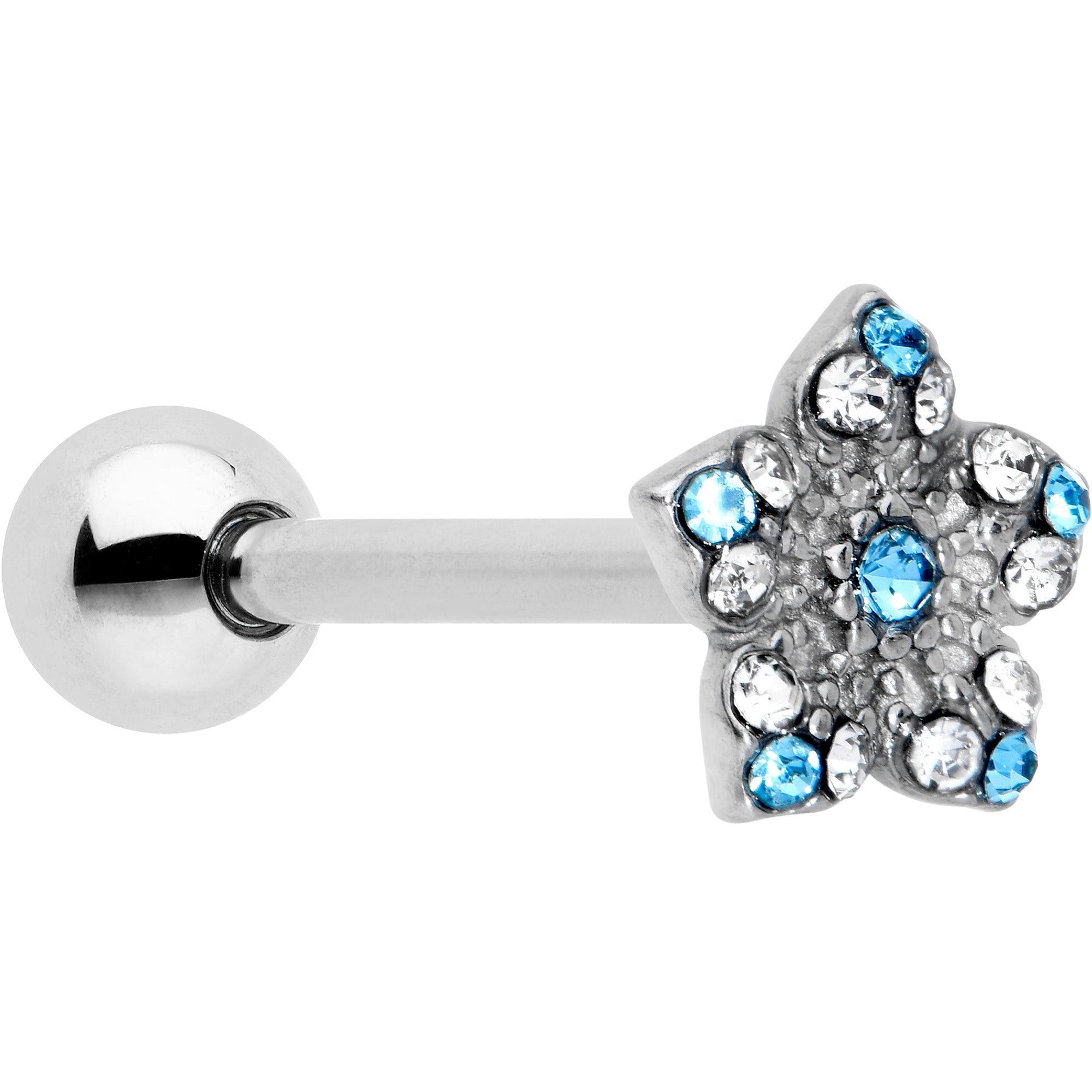 BodyCandy Blue Clear Gem Opulent Flower Barbell Tongue Ring — main product shot