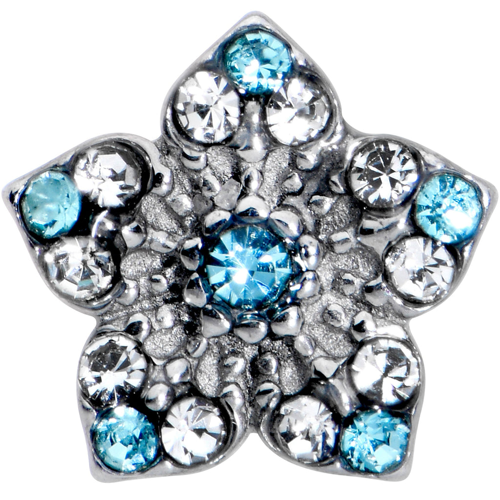 BodyCandy Blue Clear Gem Opulent Flower Barbell Tongue Ring — detail close-up