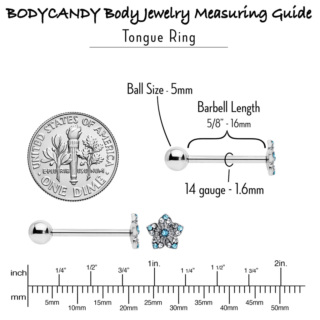 BodyCandy Blue Clear Gem Opulent Flower Barbell Tongue Ring — alternative angle