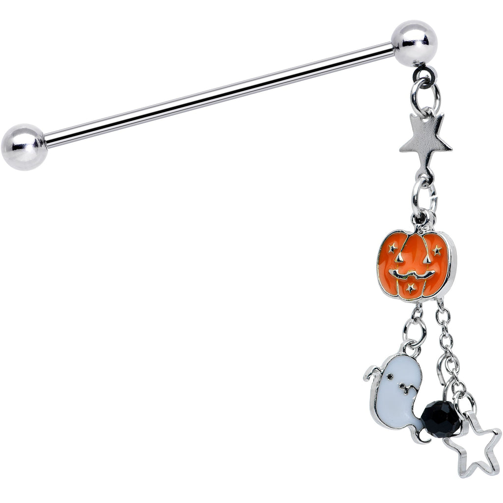 BodyCandy 14G Halloween Pumpkin Ghost Chain Dangle Industrial Barbell 38mm — main product shot