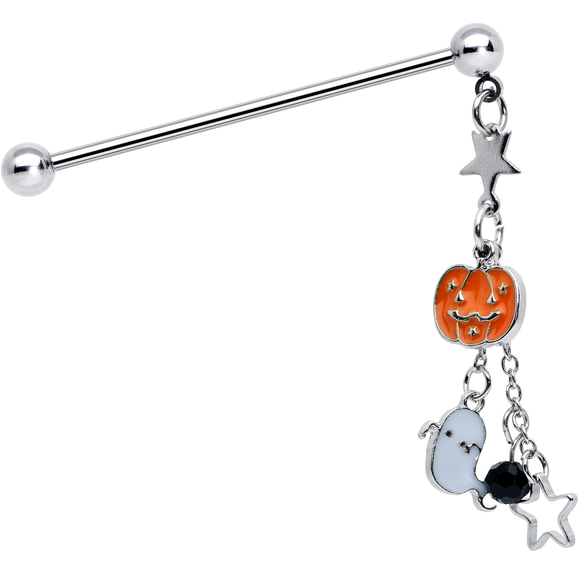 BodyCandy 14G Halloween Pumpkin Ghost Chain Dangle Industrial Barbell 38mm — main product shot