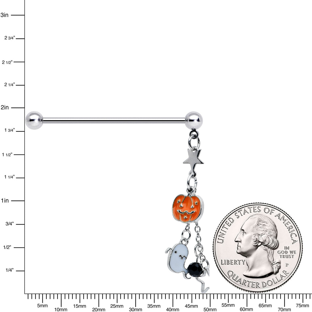 BodyCandy 14G Halloween Pumpkin Ghost Chain Dangle Industrial Barbell 38mm — lifestyle context