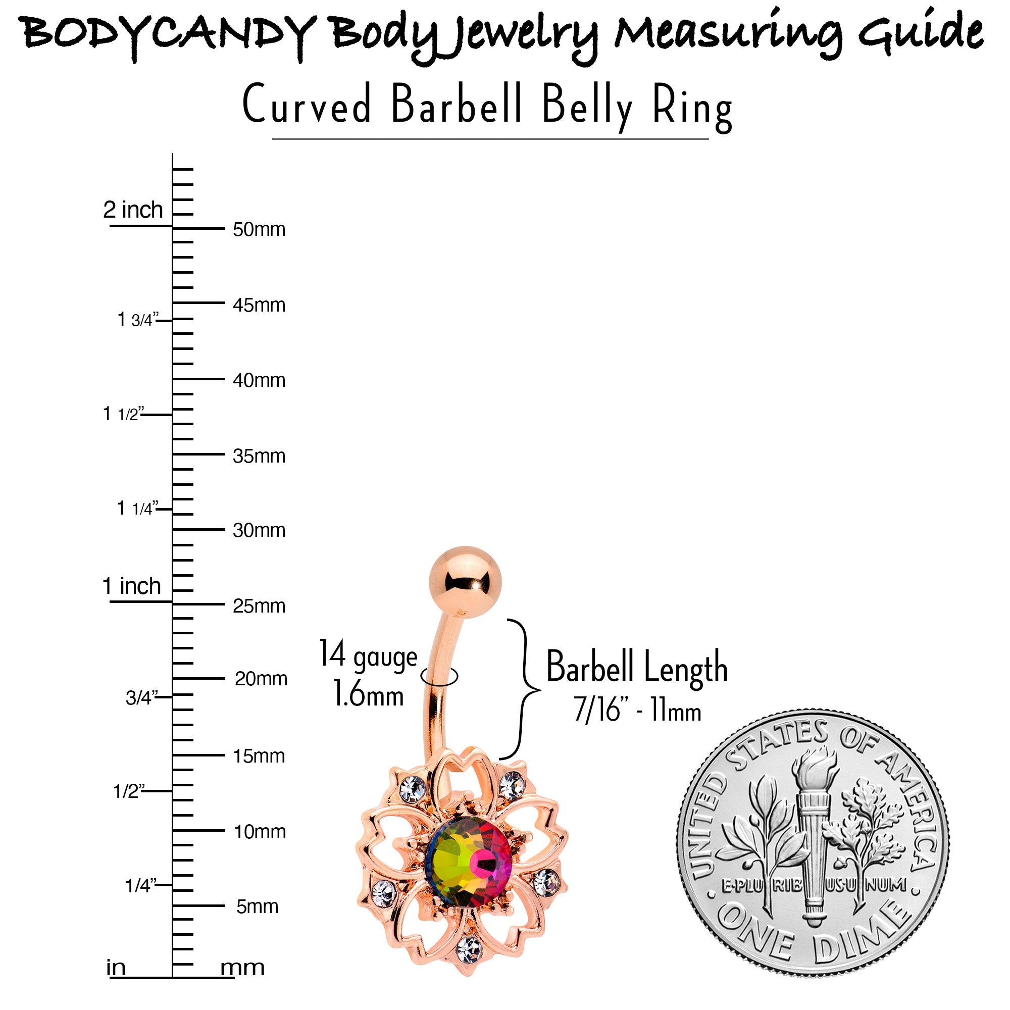 BodyCandy Dark Aurora Gem Rose Gold Tone Filigree Flower Belly Ring — back view
