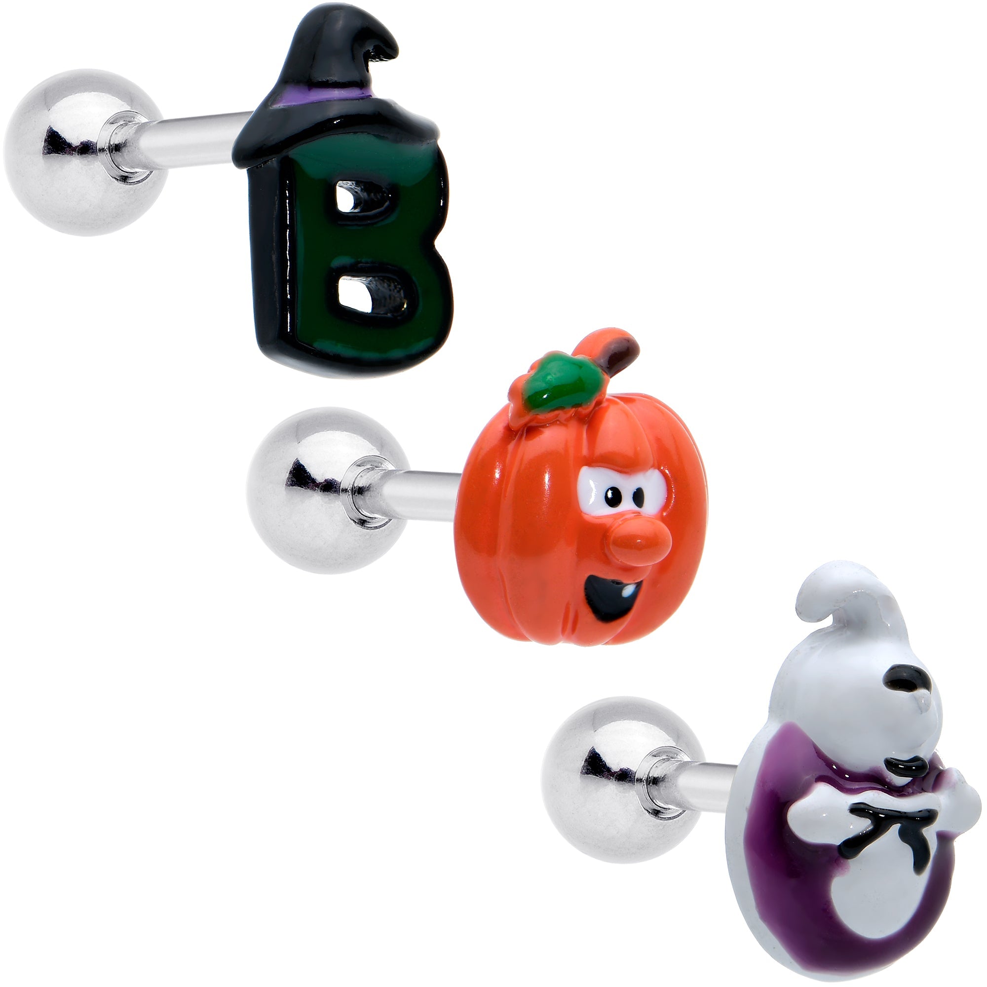 BodyCandy 16G 1/4 Witch Ghost Pumpkin Cartilage Tragus Earrings Set of 3 — main product shot