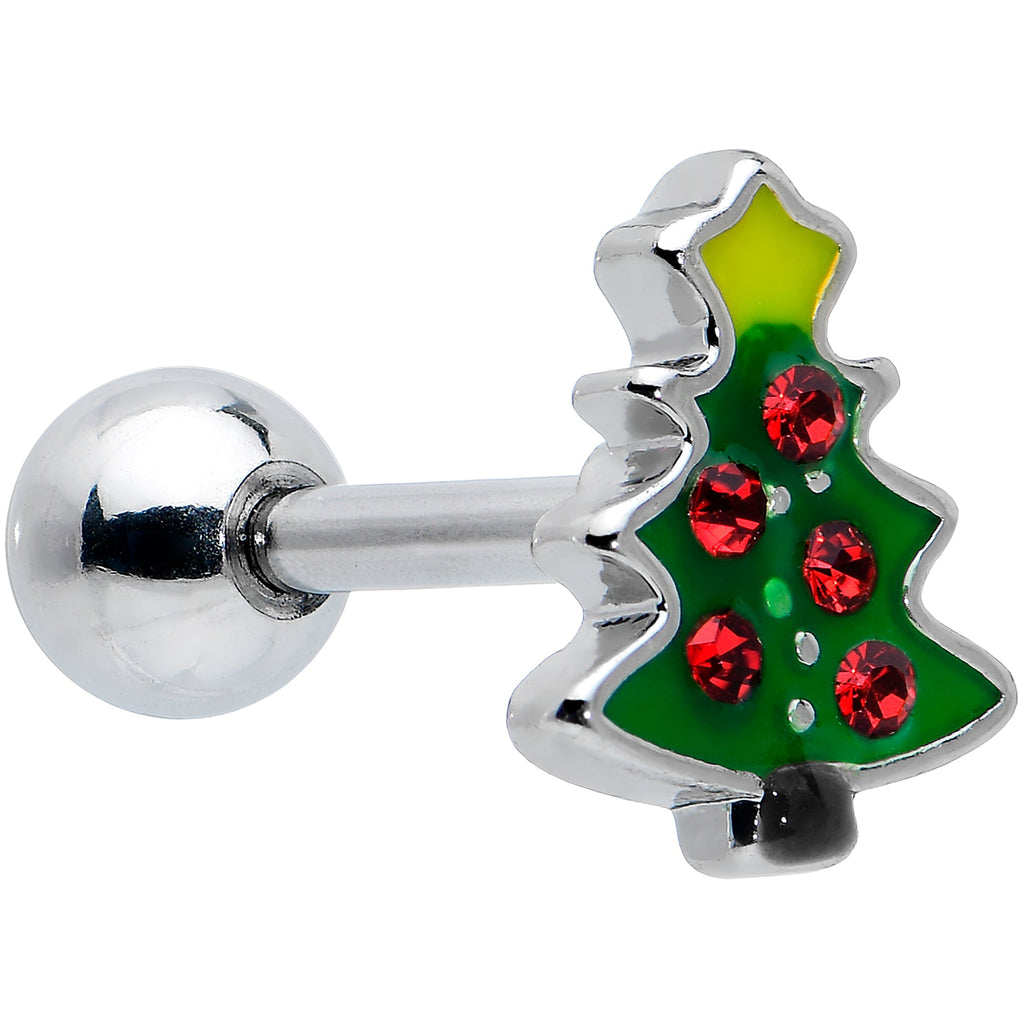 BodyCandy 16G 1/4 Clear Gem Stocking Candy Cane Cartilage Earring Set of 3 — detail close-up