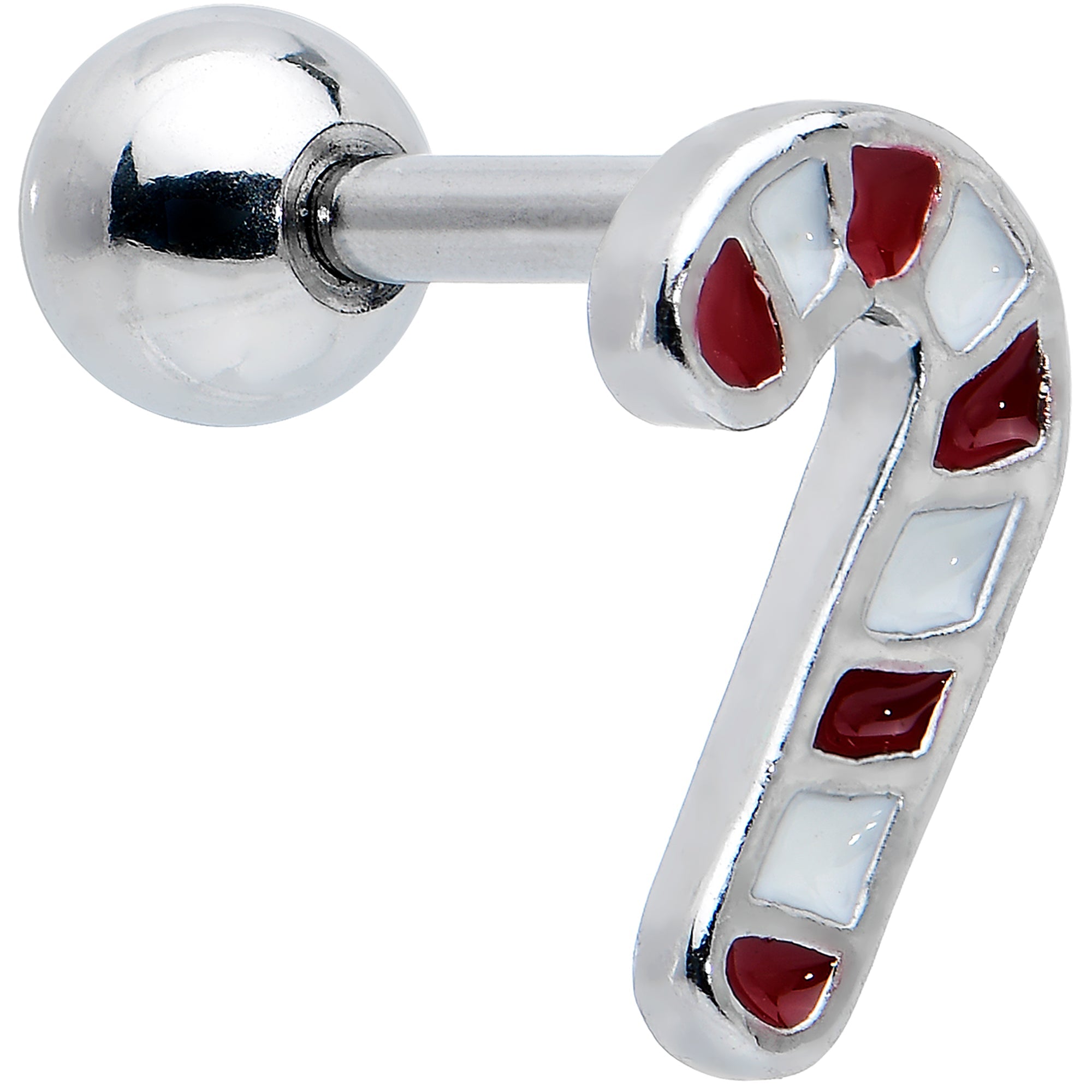 BodyCandy 16G 1/4 Clear Gem Stocking Candy Cane Cartilage Earring Set of 3 — side view
