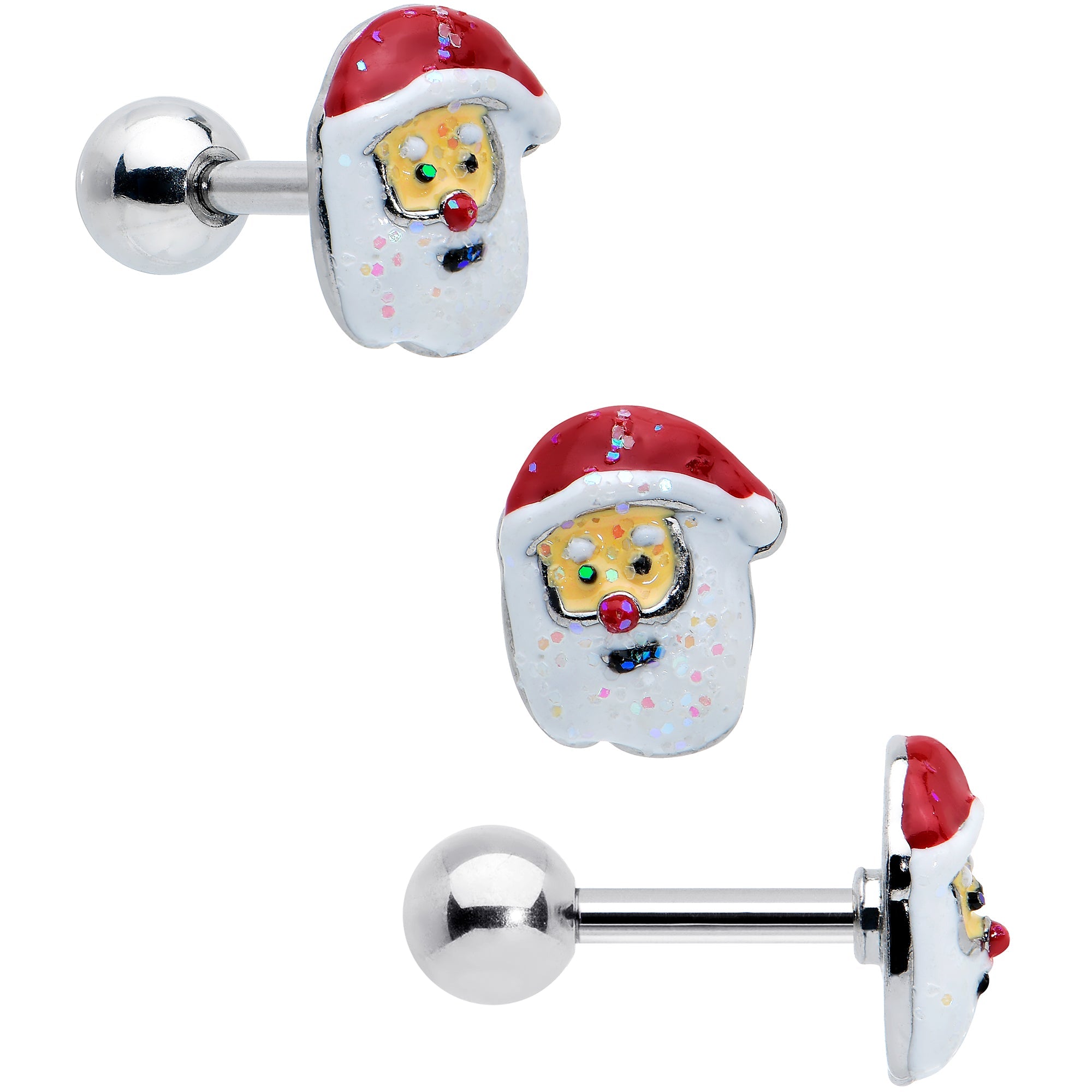 BodyCandy 16G 1/4 Reindeer Snowman Christmas Cartilage Earring Set of 3 — side view