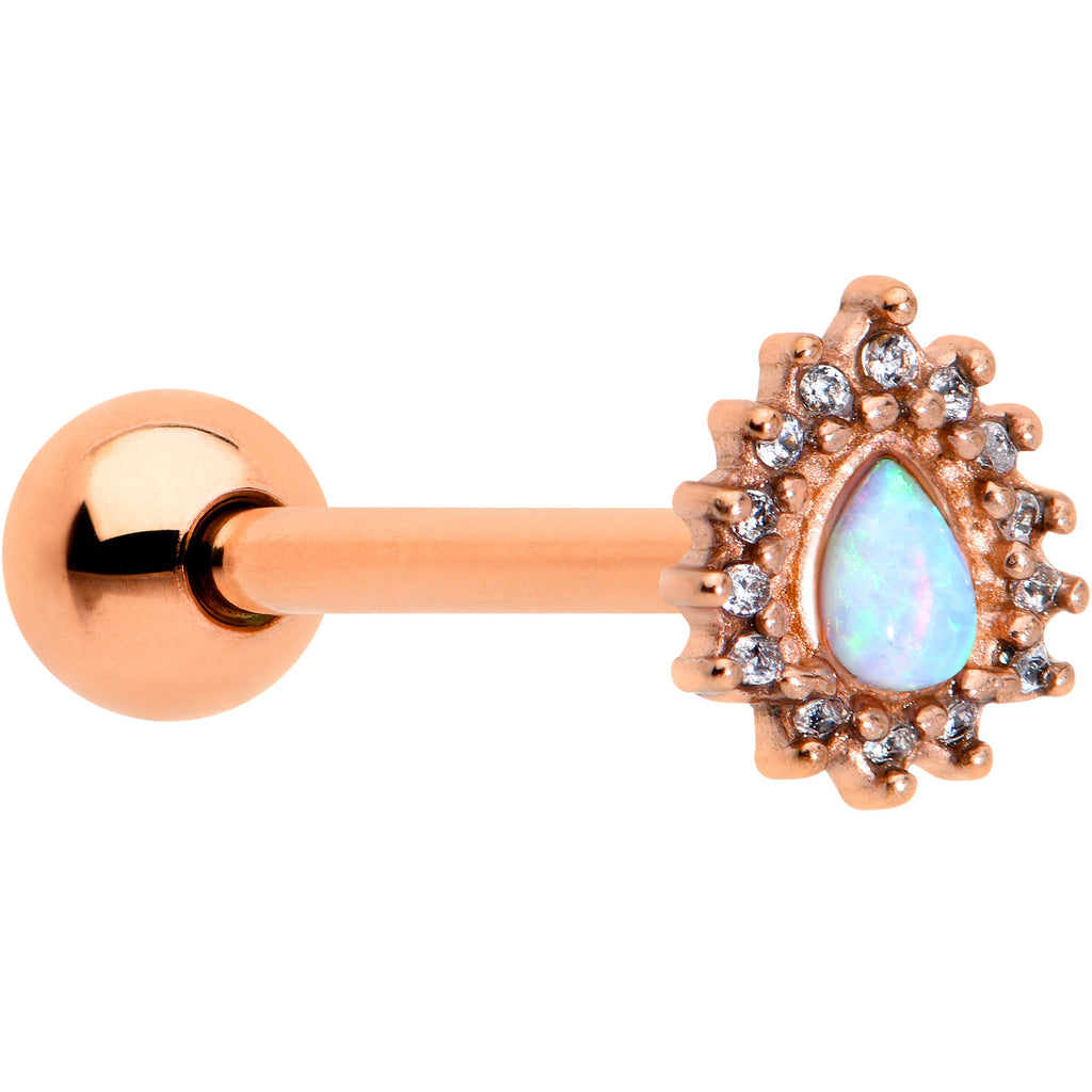 BodyCandy White Synthetic Opal Rose Gold Tone Drop Barbell Tongue Ring — main product shot