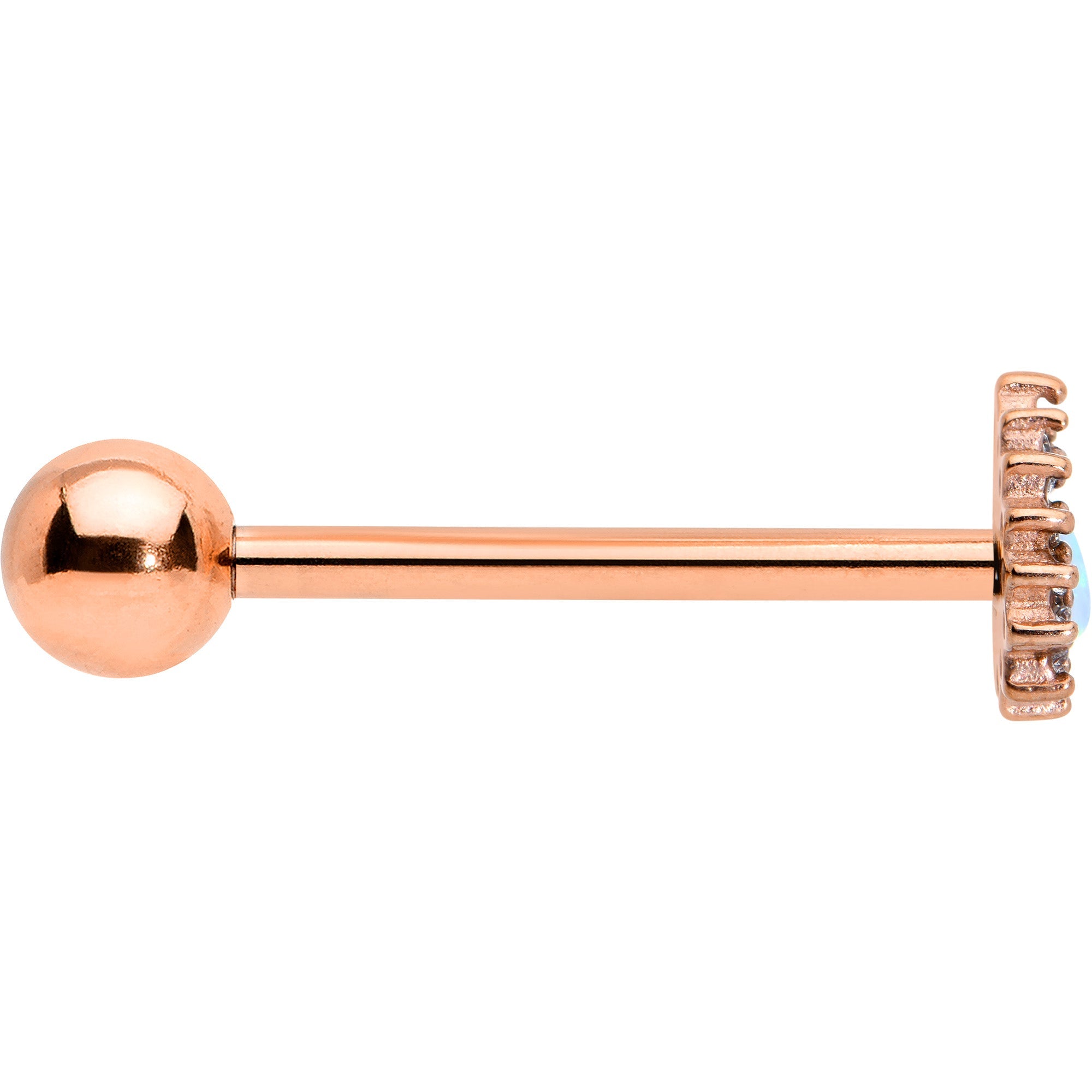 BodyCandy White Synthetic Opal Rose Gold Tone Drop Barbell Tongue Ring — lifestyle context