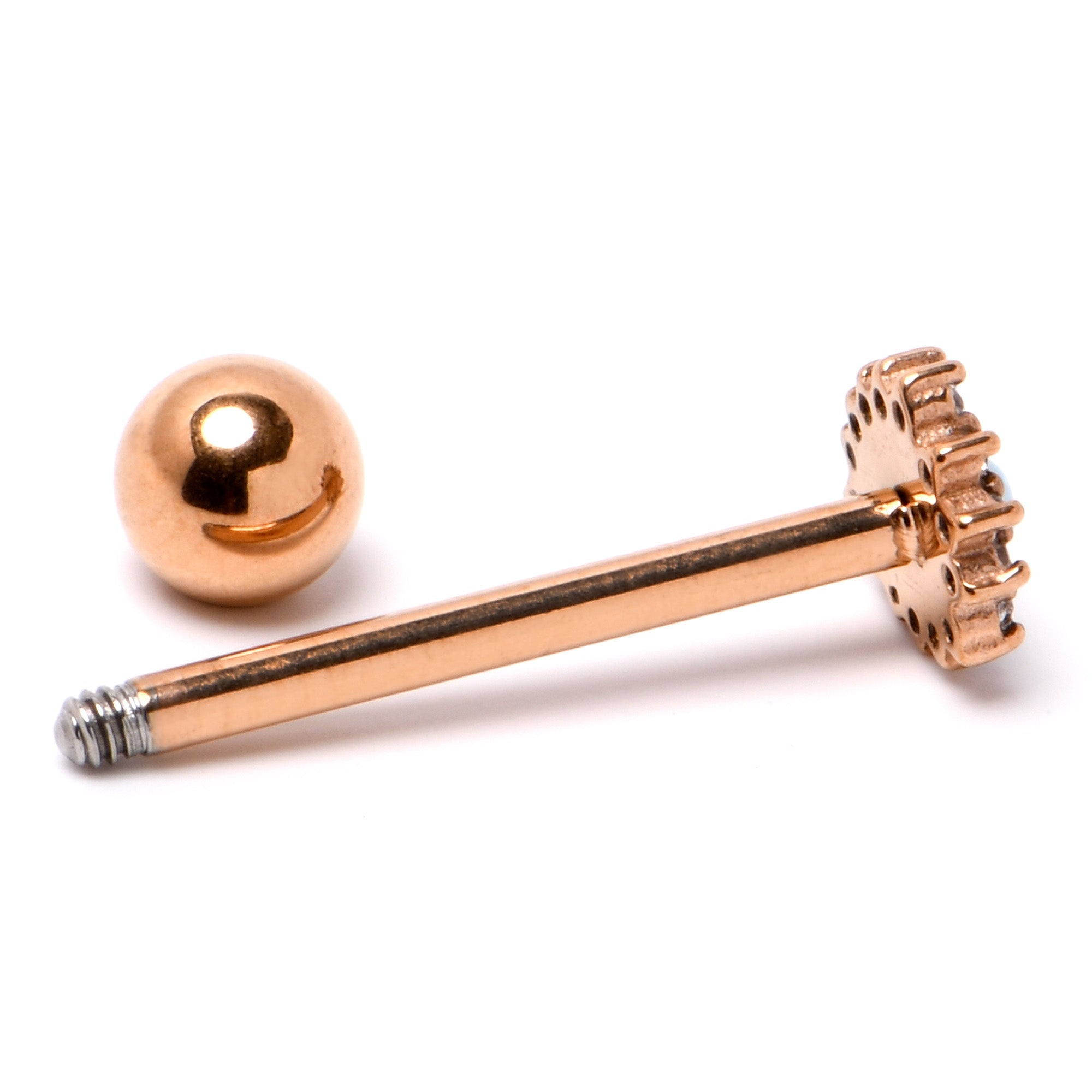BodyCandy White Synthetic Opal Rose Gold Tone Drop Barbell Tongue Ring — alternative angle